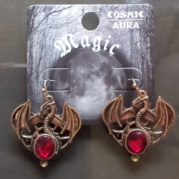 Red Gem Dragon Hook Drop Earrings Halloween 🎃 - Picture 1 of 3